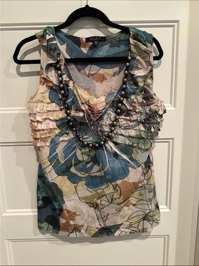 B.L.E.U. Floral Ruffle Sleeveless Top in Blue Multi